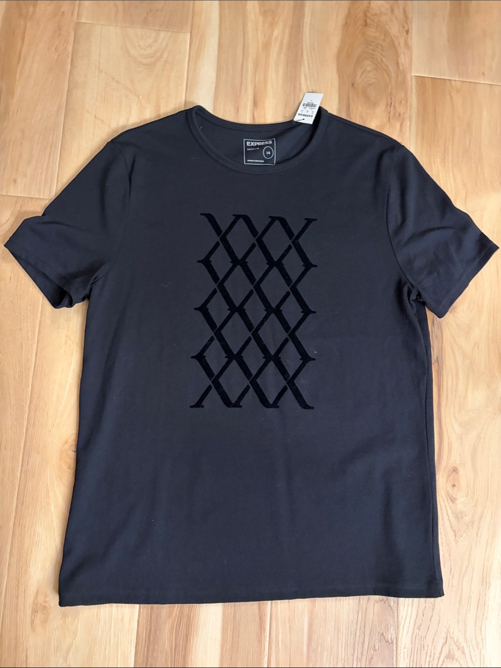 Express Black Short-Sleeve Tee with Velvet Lattice Graphic